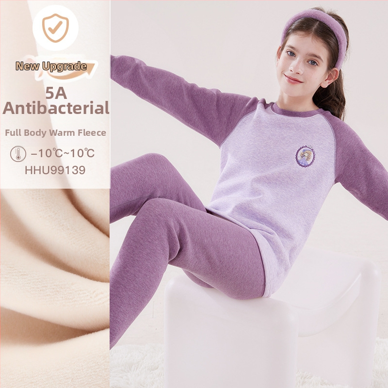 Σετ θερμικού εσωρούχου για κορίτσια, με φλίς επένδυση, από βαμβάκι, για τον χειμώνα, ηλικίες 3–8 ετών