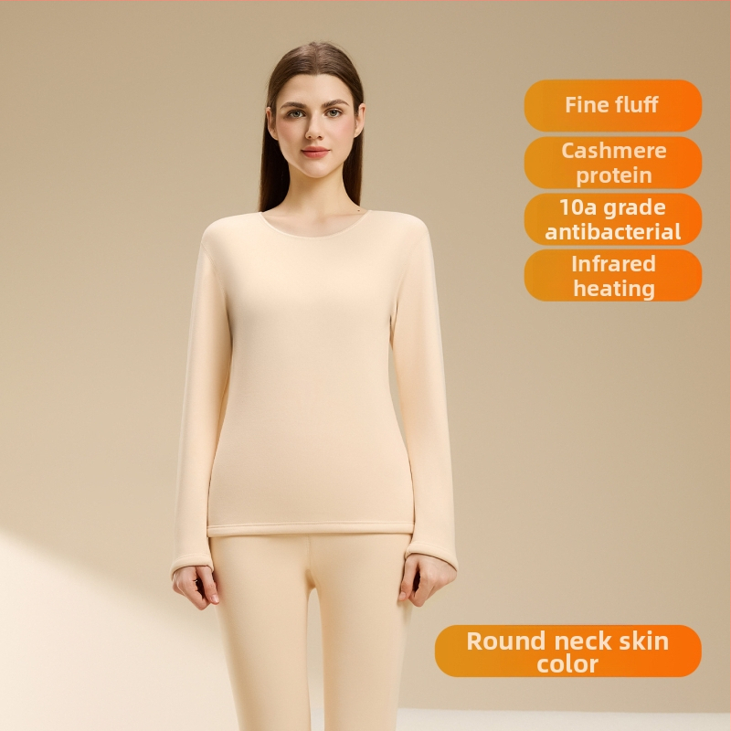 Set termic din lână de miel pentru femei, căptușeală din velur, guler rotund, mâneci lungi, pantaloni, grosime 251–300 g/m2, căldură de iarnă