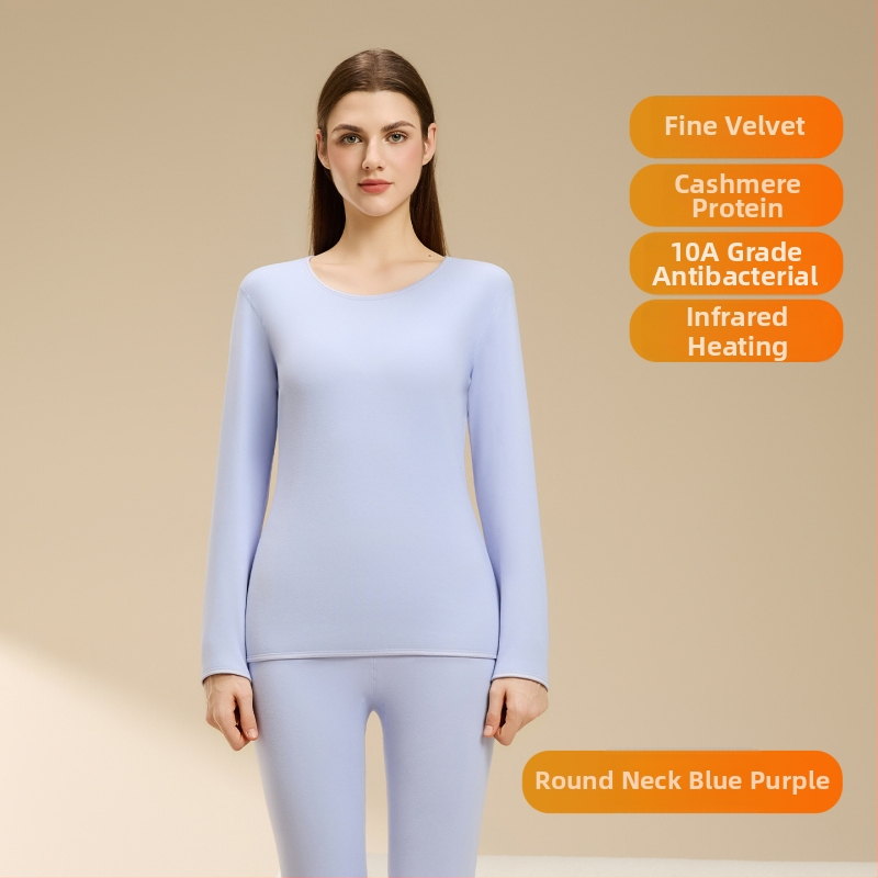 Set termic din lână de miel pentru femei, căptușeală din velur, guler rotund, mâneci lungi, pantaloni, grosime 251–300 g/m2, căldură de iarnă