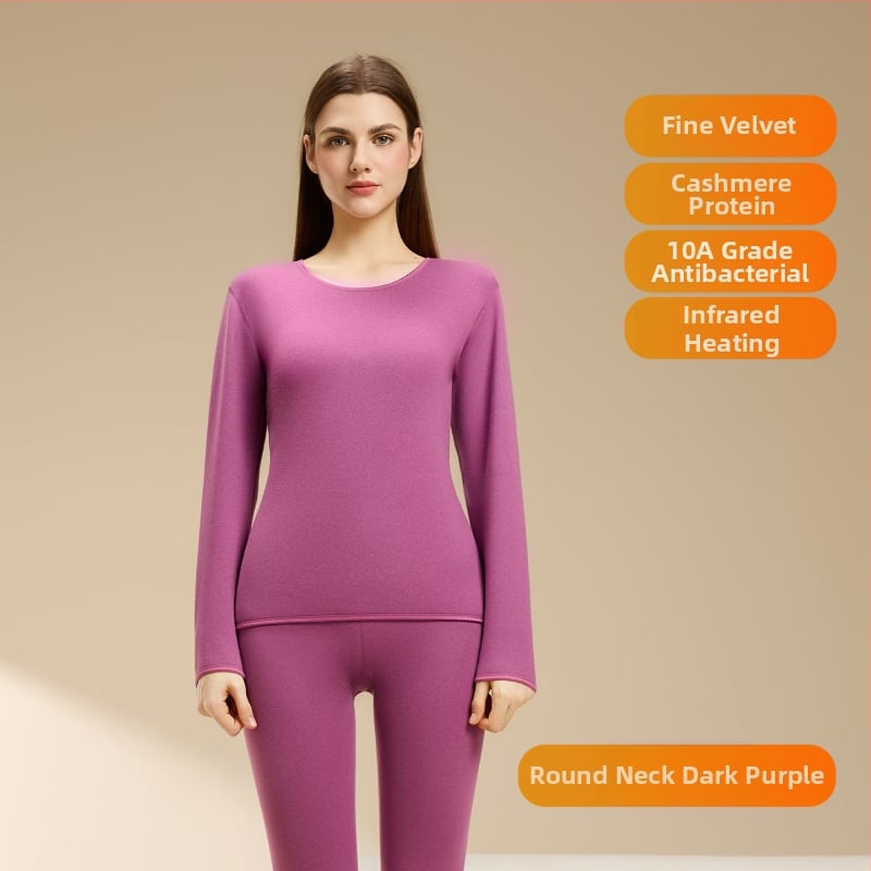 Set termic din lână de miel pentru femei, căptușeală din velur, guler rotund, mâneci lungi, pantaloni, grosime 251–300 g/m2, căldură de iarnă