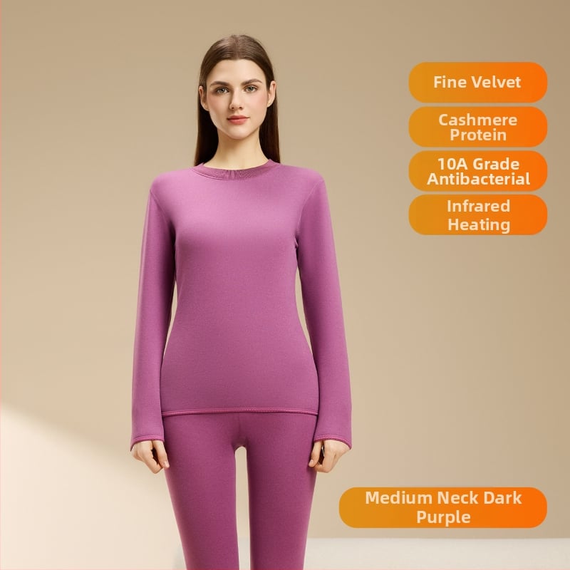 Set termic din lână de miel pentru femei, căptușeală din velur, guler rotund, mâneci lungi, pantaloni, grosime 251–300 g/m2, căldură de iarnă