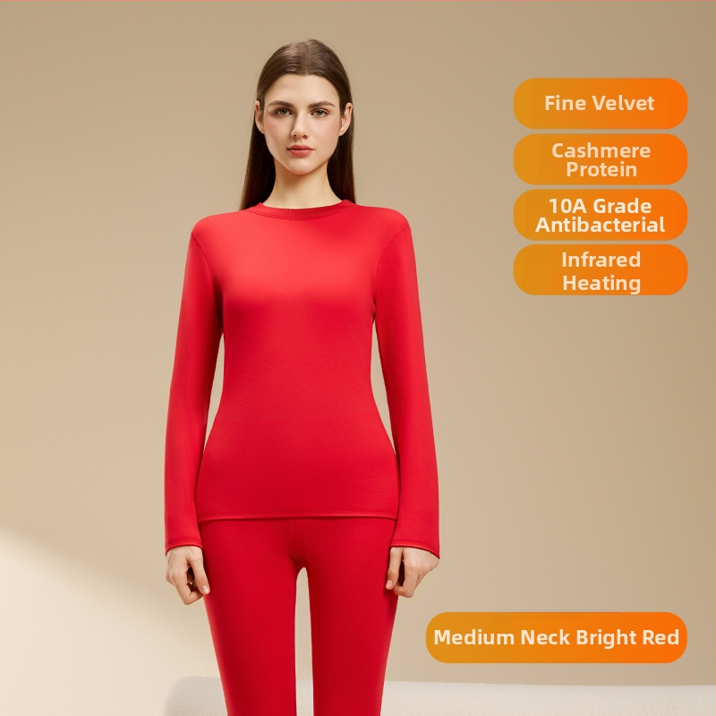 Set termic din lână de miel pentru femei, căptușeală din velur, guler rotund, mâneci lungi, pantaloni, grosime 251–300 g/m2, căldură de iarnă