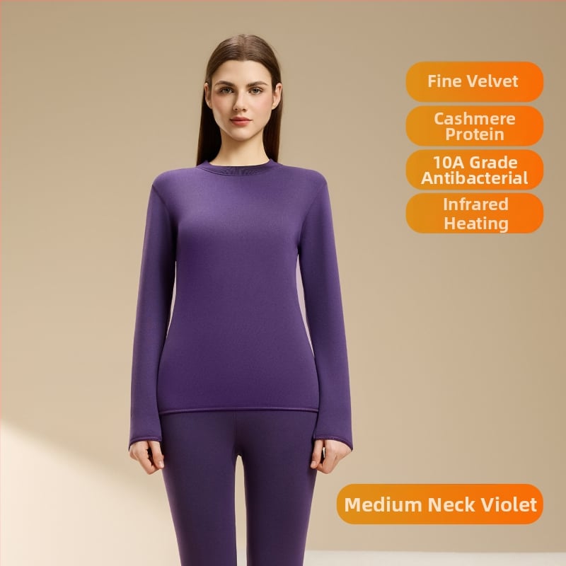 Set termic din lână de miel pentru femei, căptușeală din velur, guler rotund, mâneci lungi, pantaloni, grosime 251–300 g/m2, căldură de iarnă