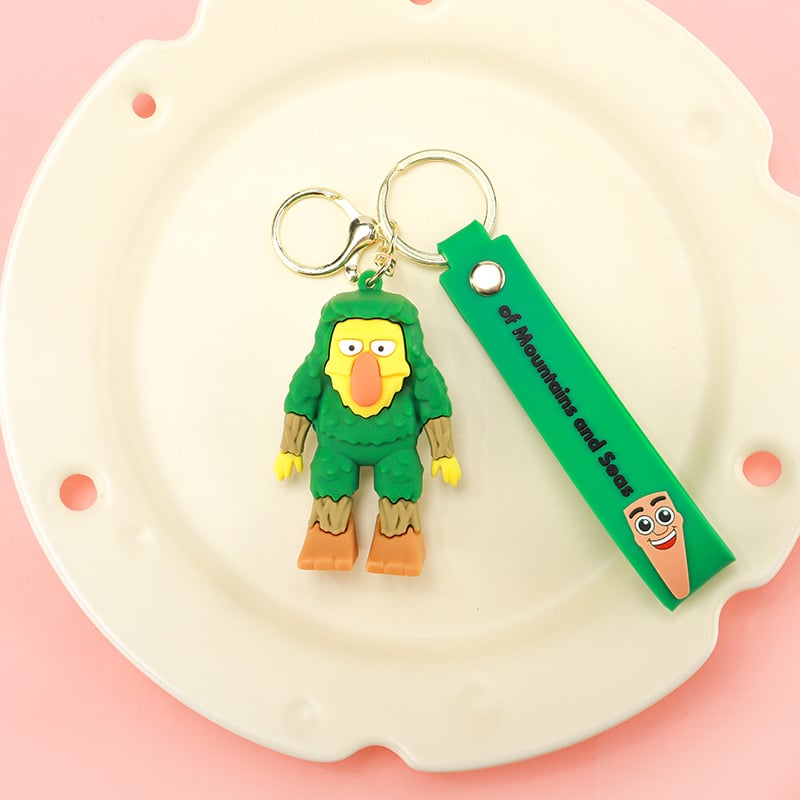 PVC kulcstartó – karikatúra figura Shanhaijing, ember bottal és cápa baba