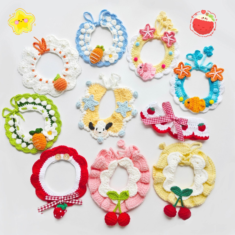 Γλυκό πλεκτό φουλάρι για κατοικίδια, με καρτούν μοτίβο, χειροποίητο πλέξιμο με βελονάκι από μαλλί, για σκύλους και γάτες, όλο τον χρόνο