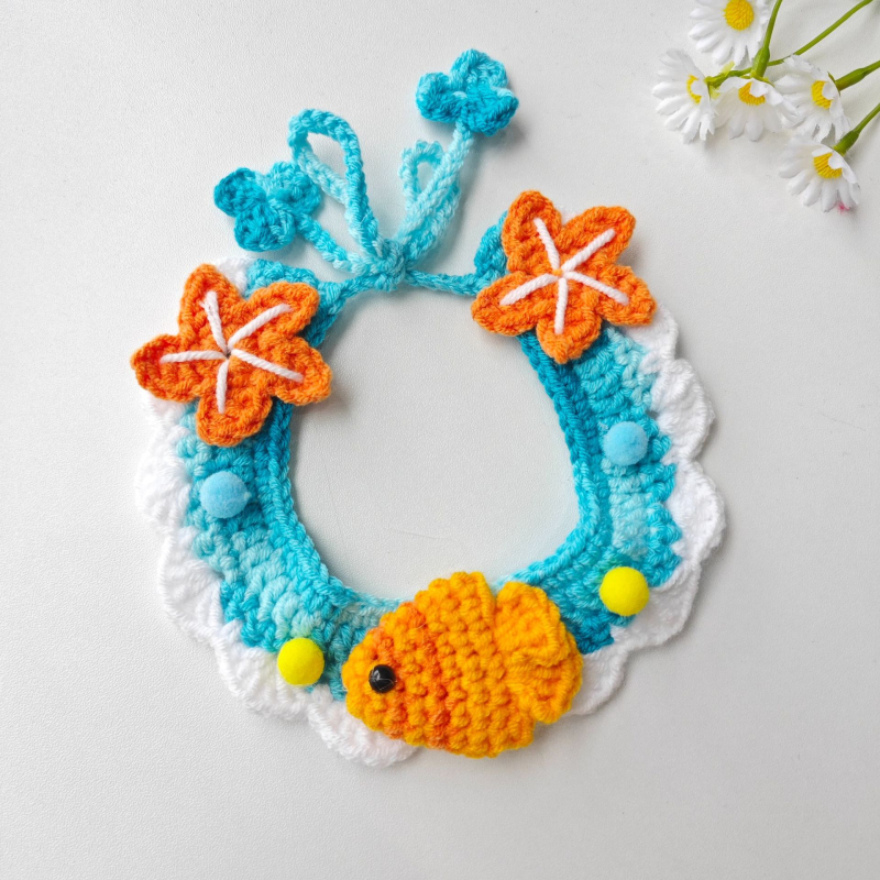 Γλυκό πλεκτό φουλάρι για κατοικίδια, με καρτούν μοτίβο, χειροποίητο πλέξιμο με βελονάκι από μαλλί, για σκύλους και γάτες, όλο τον χρόνο