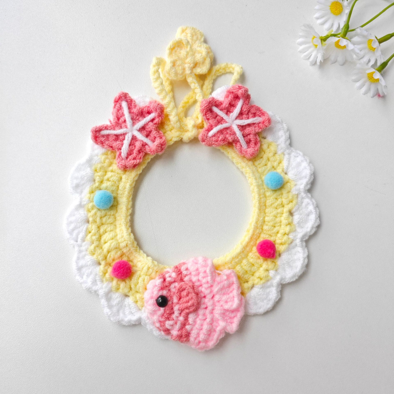 Γλυκό πλεκτό φουλάρι για κατοικίδια, με καρτούν μοτίβο, χειροποίητο πλέξιμο με βελονάκι από μαλλί, για σκύλους και γάτες, όλο τον χρόνο