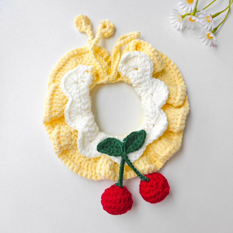 Γλυκό πλεκτό φουλάρι για κατοικίδια, με καρτούν μοτίβο, χειροποίητο πλέξιμο με βελονάκι από μαλλί, για σκύλους και γάτες, όλο τον χρόνο