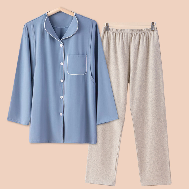 Σετ πιτζάμες από βαμβάκι για μητέρες με άνοιγμα θηλάσμου, σπίτι, μακριά μανίκια, παντελόνια, άνοιξη–φθινοπωρινός–χειμερινός, λεπτό