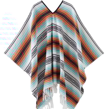 Șal mexican geometric cu ciucuri – țesut, poliester, 800–999 g, model cu dungi, personalizare disponibilă, Clasa I