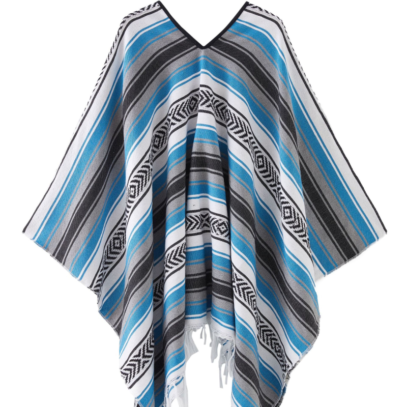 Șal mexican geometric cu ciucuri – țesut, poliester, 800–999 g, model cu dungi, personalizare disponibilă, Clasa I