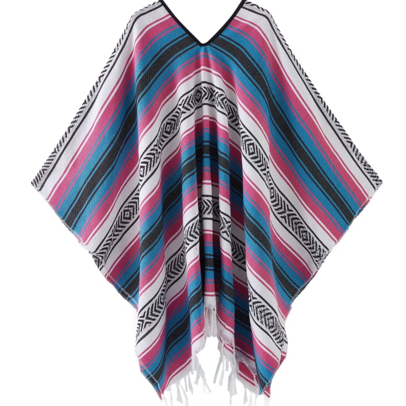 Șal mexican geometric cu ciucuri – țesut, poliester, 800–999 g, model cu dungi, personalizare disponibilă, Clasa I