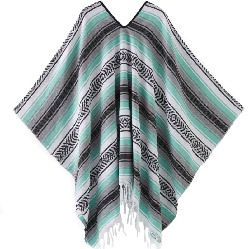 Șal mexican geometric cu ciucuri – țesut, poliester, 800–999 g, model cu dungi, personalizare disponibilă, Clasa I