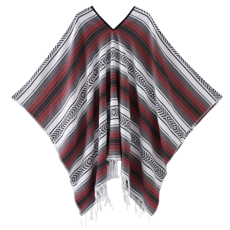 Șal mexican geometric cu ciucuri – țesut, poliester, 800–999 g, model cu dungi, personalizare disponibilă, Clasa I