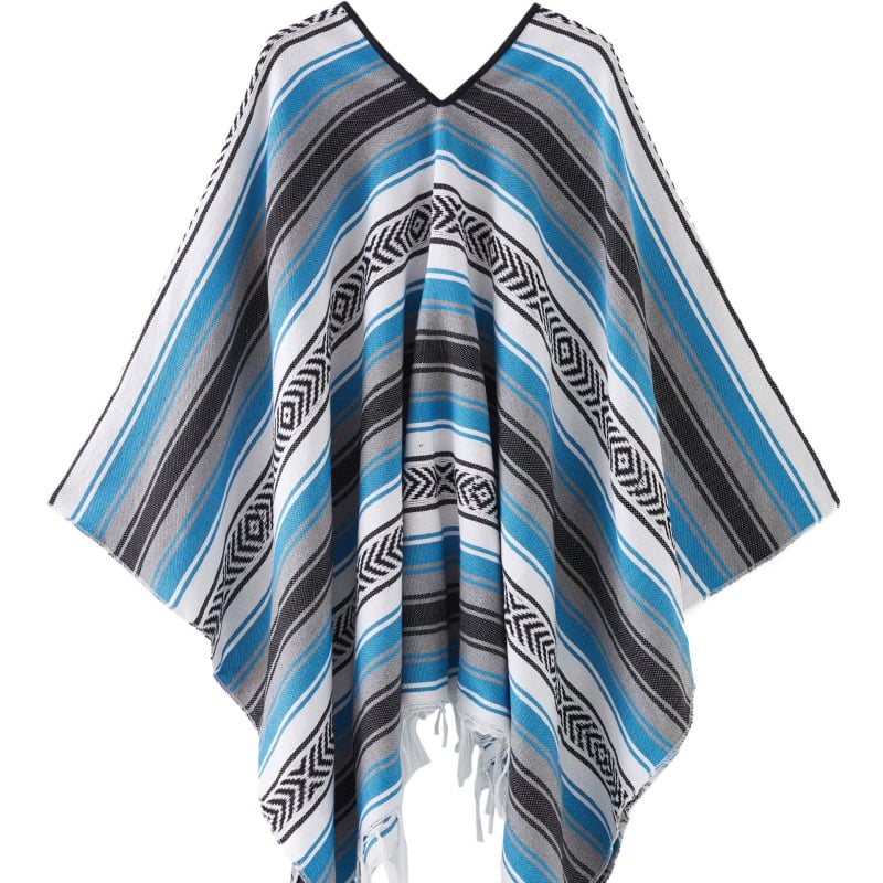 Șal mexican geometric cu ciucuri – țesut, poliester, 800–999 g, model cu dungi, personalizare disponibilă, Clasa I