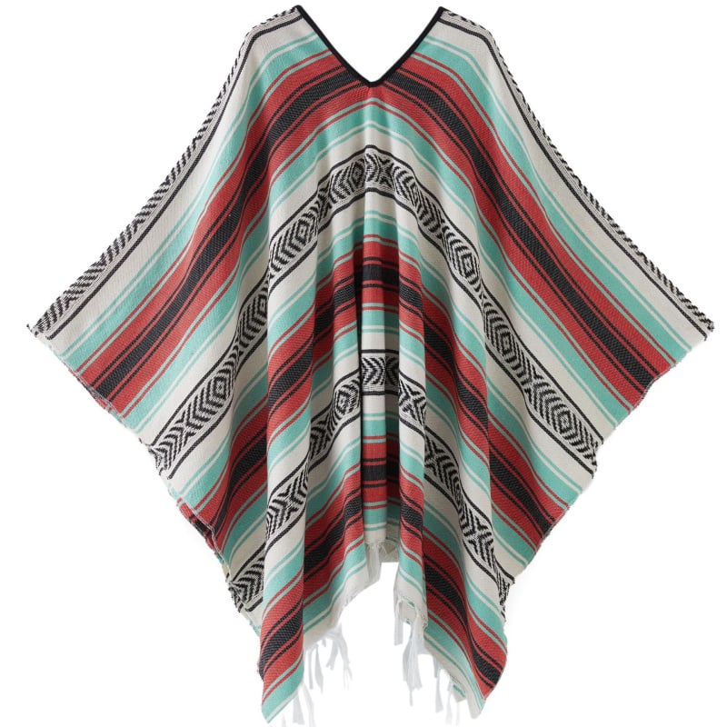 Șal mexican geometric cu ciucuri – țesut, poliester, 800–999 g, model cu dungi, personalizare disponibilă, Clasa I