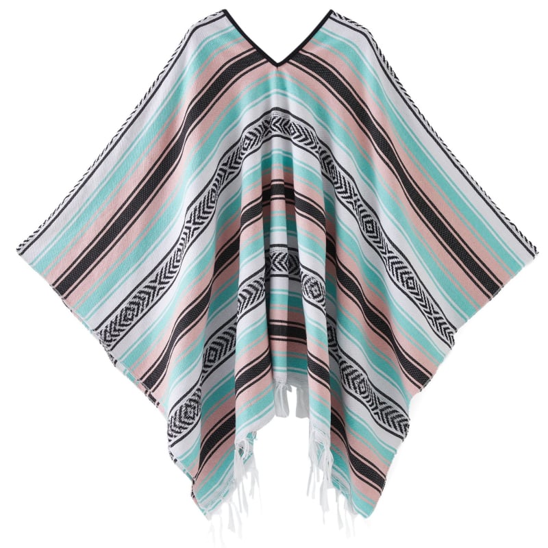 Șal mexican geometric cu ciucuri – țesut, poliester, 800–999 g, model cu dungi, personalizare disponibilă, Clasa I