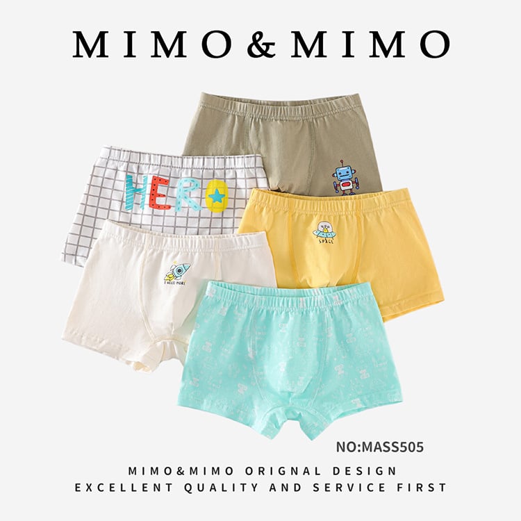 Chiloți pentru copii boxer din bumbac, 95% bumbac / 5% elastan, siguranță Clasa A, pentru băieți 3–8 ani (100–140 cm), 3D fără cusături, ambalare în cutie