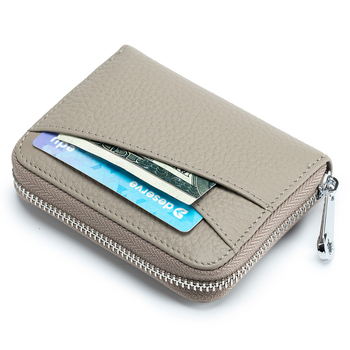 Unisex držač kartica s RFID zaštitom i zatvaračem, akordeonski novčanik za više kartica, pravakoža, gornji sloj bivlje kože, jednobojna, dizajn s 2 slojevima, poliester podstava