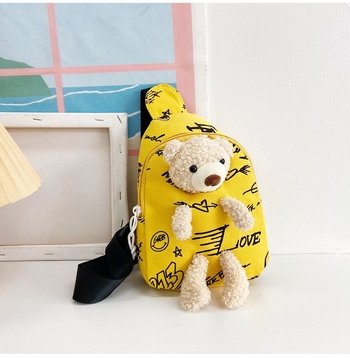 Geantă pentru copii din pânză, cu decor ursuleț, stil proaspăt și drăguț, închidere cu fermoar, model peisaj