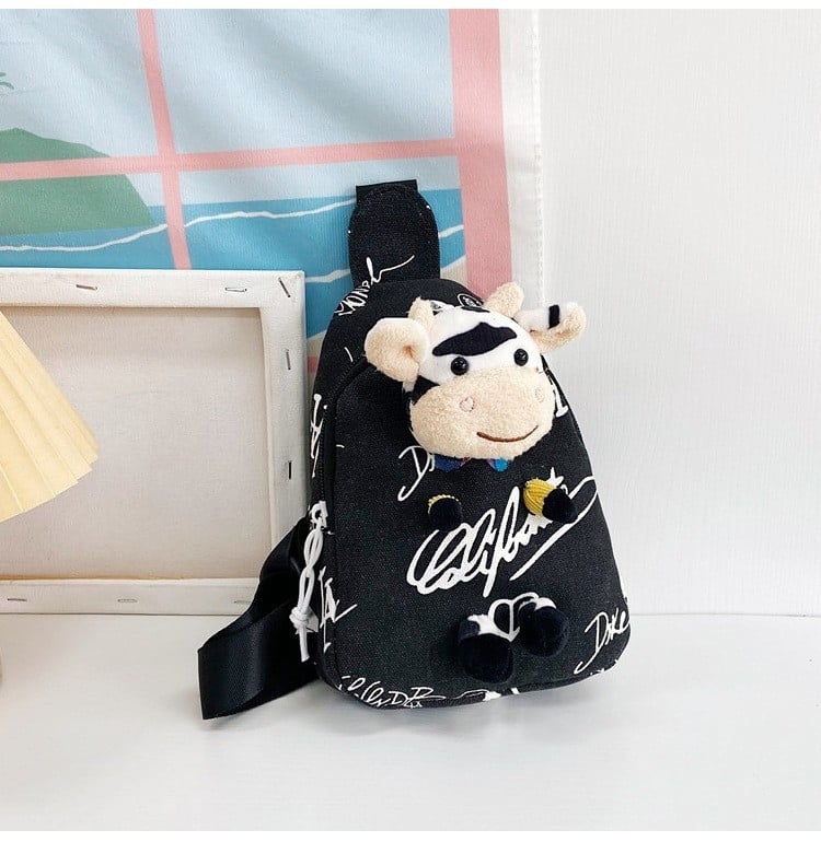 Geantă pentru copii din pânză, cu decor ursuleț, stil proaspăt și drăguț, închidere cu fermoar, model peisaj