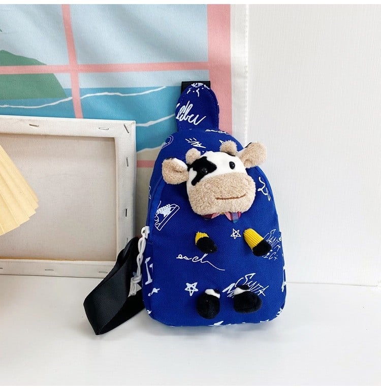 Geantă pentru copii din pânză, cu decor ursuleț, stil proaspăt și drăguț, închidere cu fermoar, model peisaj
