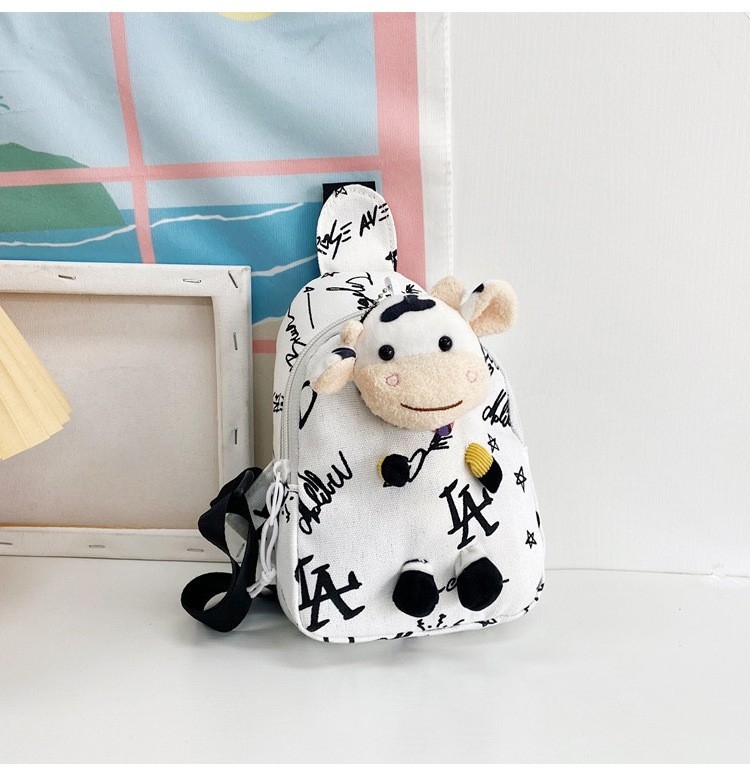 Geantă pentru copii din pânză, cu decor ursuleț, stil proaspăt și drăguț, închidere cu fermoar, model peisaj