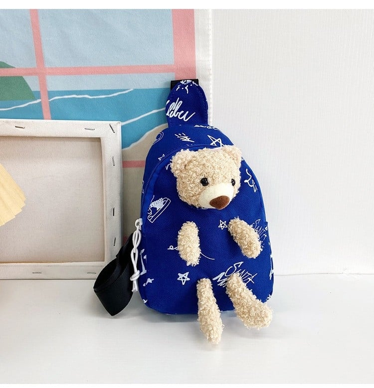 Geantă pentru copii din pânză, cu decor ursuleț, stil proaspăt și drăguț, închidere cu fermoar, model peisaj