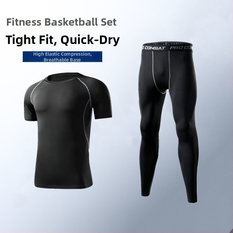 Ανδρικό σετ βάσης για τρέξιμο που στεγνώνει γρήγορα — κολάν υψηλής ελαστικότητας με απορρόφηση ιδρώτα, ύφασμα πολυεστέρα/βινυλόνη 91–95%