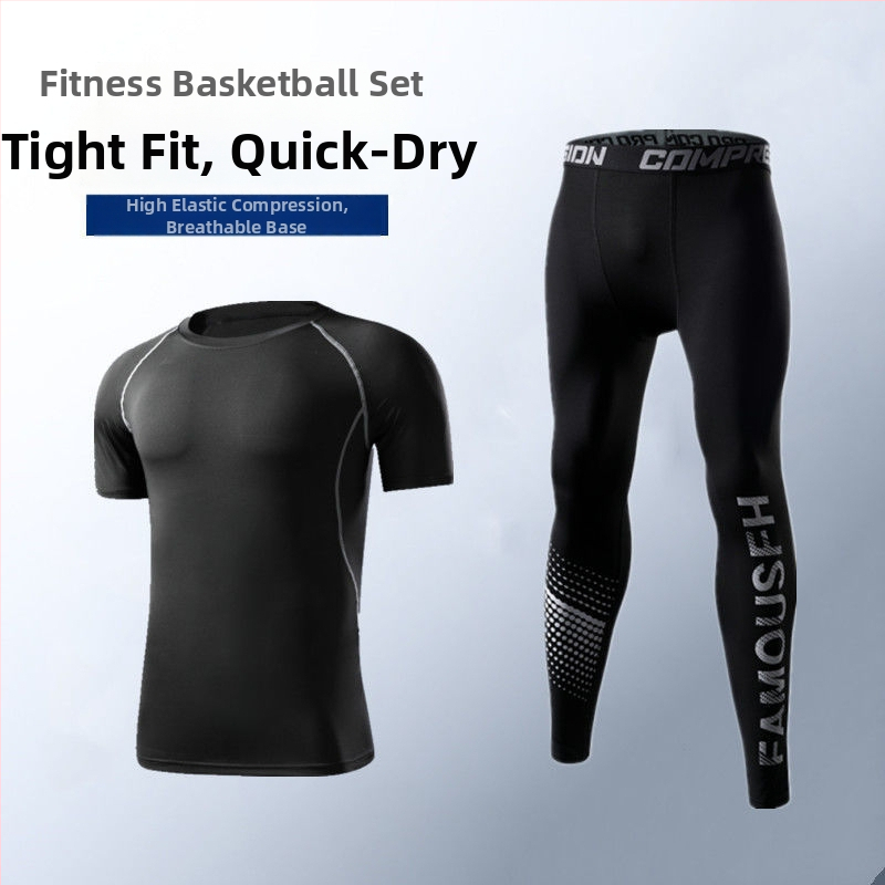 Ανδρικό σετ βάσης για τρέξιμο που στεγνώνει γρήγορα — κολάν υψηλής ελαστικότητας με απορρόφηση ιδρώτα, ύφασμα πολυεστέρα/βινυλόνη 91–95%