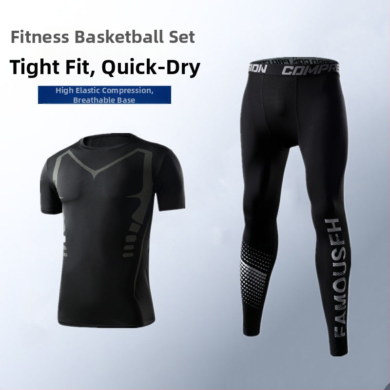 Ανδρικό σετ βάσης για τρέξιμο που στεγνώνει γρήγορα — κολάν υψηλής ελαστικότητας με απορρόφηση ιδρώτα, ύφασμα πολυεστέρα/βινυλόνη 91–95%