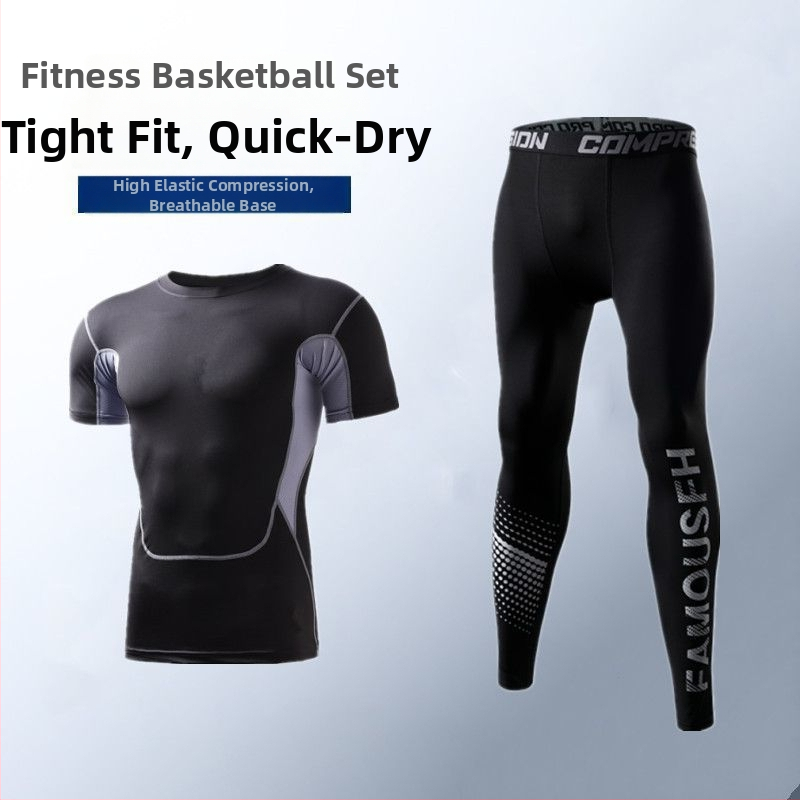 Ανδρικό σετ βάσης για τρέξιμο που στεγνώνει γρήγορα — κολάν υψηλής ελαστικότητας με απορρόφηση ιδρώτα, ύφασμα πολυεστέρα/βινυλόνη 91–95%