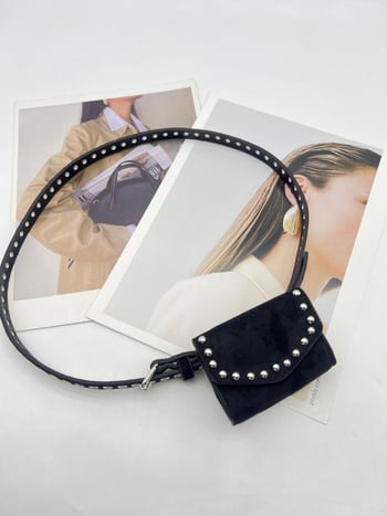 Curea pentru femei din PU cu nituri decorative, stil de călătorie de agrement, căptușeală PU, închidere tip capac, toamnă 2025