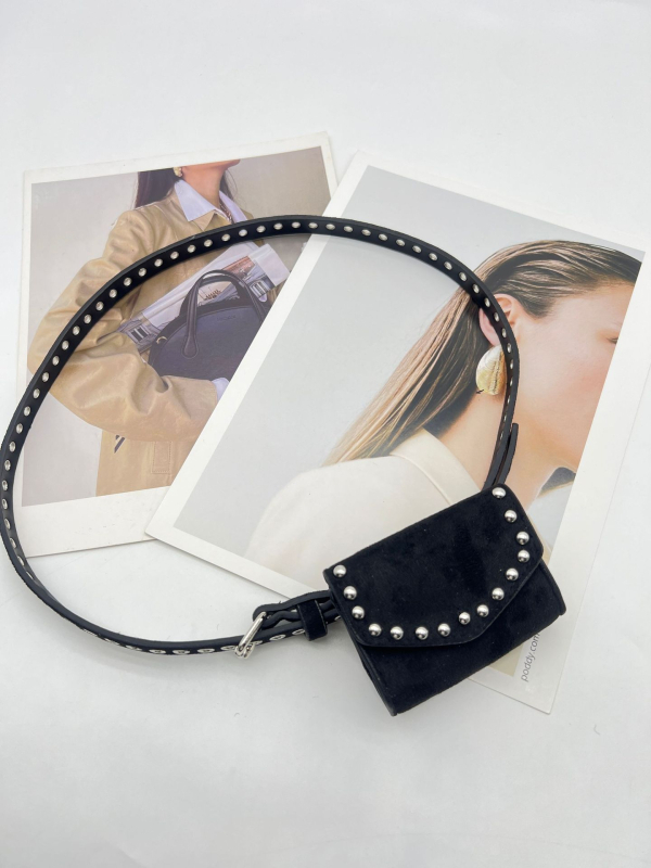 Curea pentru femei din PU cu nituri decorative, stil de călătorie de agrement, căptușeală PU, închidere tip capac, toamnă 2025