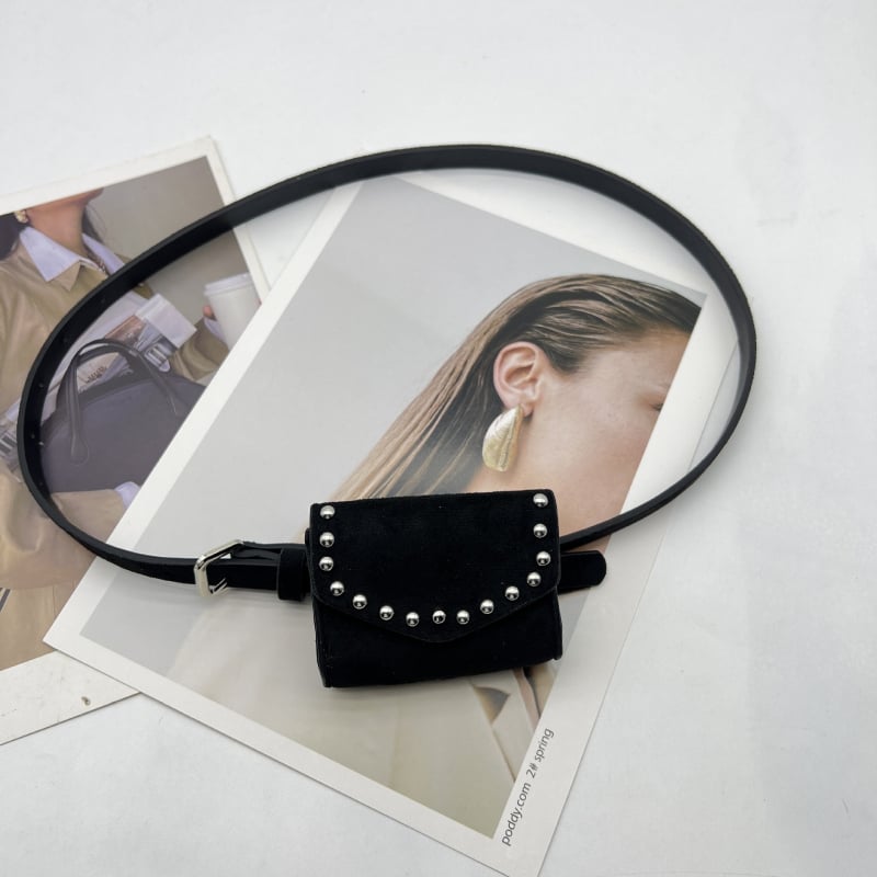 Curea pentru femei din PU cu nituri decorative, stil de călătorie de agrement, căptușeală PU, închidere tip capac, toamnă 2025