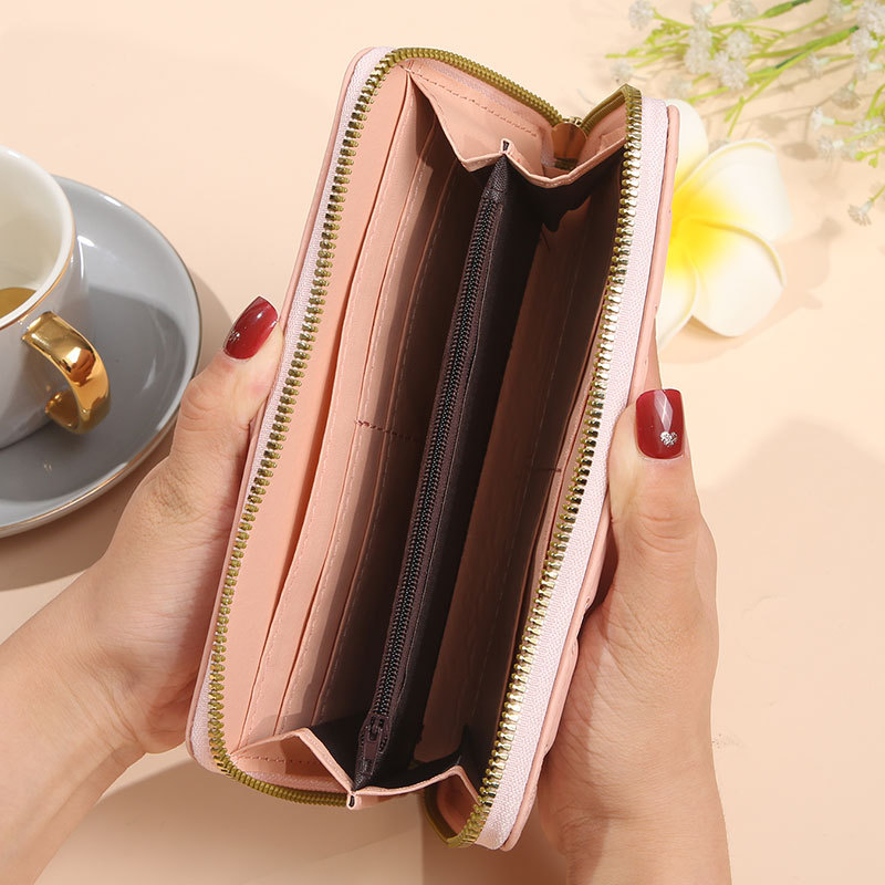 Ženska clutch novčanik s dugim zatvaračem, višenamjenski i velika kapaciteta za telefon; PVC vanjština, unutrašnjost sintetička koža; jednobojni uzorak; izdanje 2025; pogodan za svakodnevnu upotrebu.