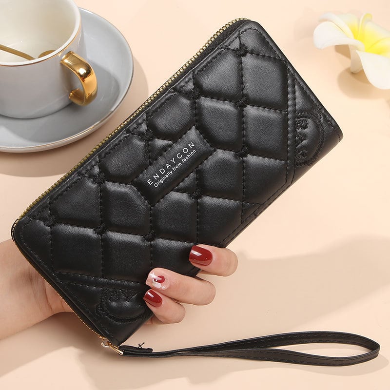 Ženska clutch novčanik s dugim zatvaračem, višenamjenski i velika kapaciteta za telefon; PVC vanjština, unutrašnjost sintetička koža; jednobojni uzorak; izdanje 2025; pogodan za svakodnevnu upotrebu.