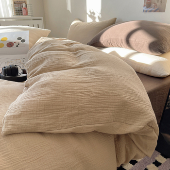 Set de lenjerie de pat din poliester, patru piese, în stil nordic, cu cearșaf cu elastic, husă de pilotă și față de pernă — culoare solidă