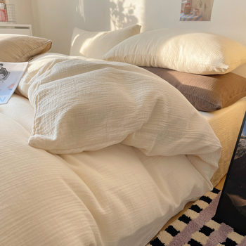 Set de lenjerie de pat din poliester, patru piese, în stil nordic, cu cearșaf cu elastic, husă de pilotă și față de pernă — culoare solidă