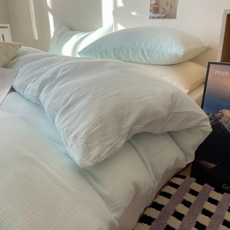 Set de lenjerie de pat din poliester, patru piese, în stil nordic, cu cearșaf cu elastic, husă de pilotă și față de pernă — culoare solidă