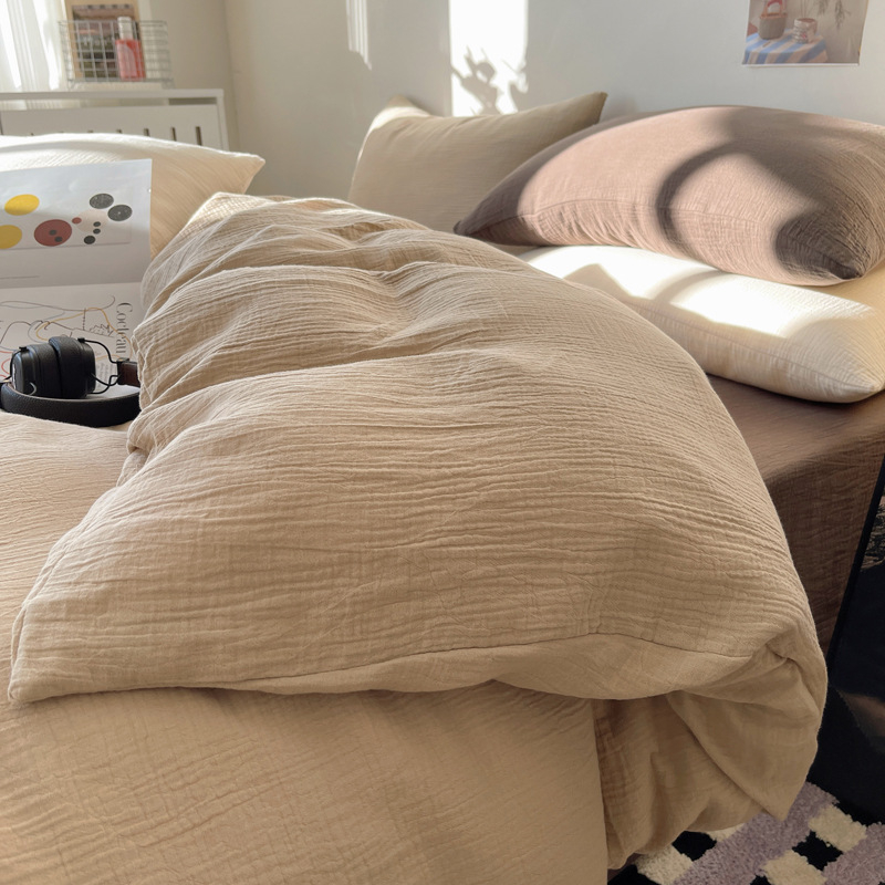 Set de lenjerie de pat din poliester, patru piese, în stil nordic, cu cearșaf cu elastic, husă de pilotă și față de pernă — culoare solidă