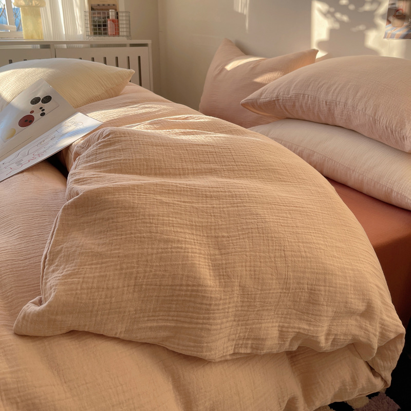 Set de lenjerie de pat din poliester, patru piese, în stil nordic, cu cearșaf cu elastic, husă de pilotă și față de pernă — culoare solidă