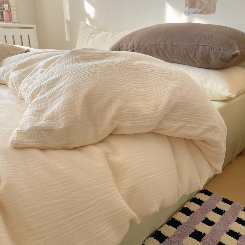 Set de lenjerie de pat din poliester, patru piese, în stil nordic, cu cearșaf cu elastic, husă de pilotă și față de pernă — culoare solidă