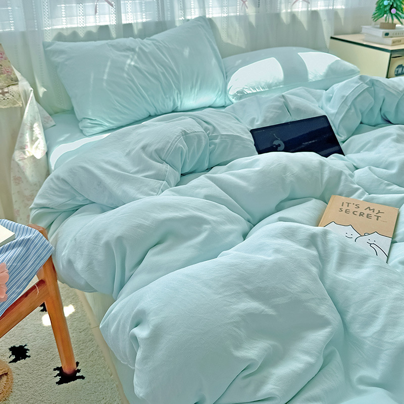 Set de lenjerie de pat din poliester, patru piese, în stil nordic, cu cearșaf cu elastic, husă de pilotă și față de pernă — culoare solidă