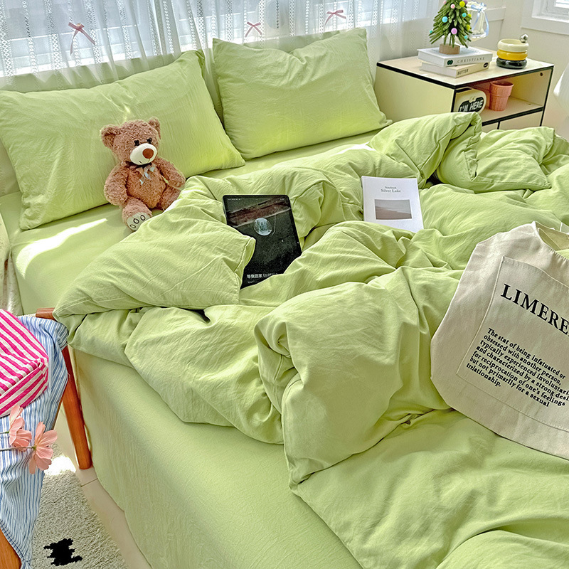 Set de lenjerie de pat din poliester, patru piese, în stil nordic, cu cearșaf cu elastic, husă de pilotă și față de pernă — culoare solidă