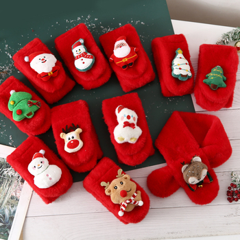 Σετ κασκόλ και γάντια για παιδιά από βελούδινο ύφασμα, unisex, χειμώνα, μονόχρωμο σχέδιο