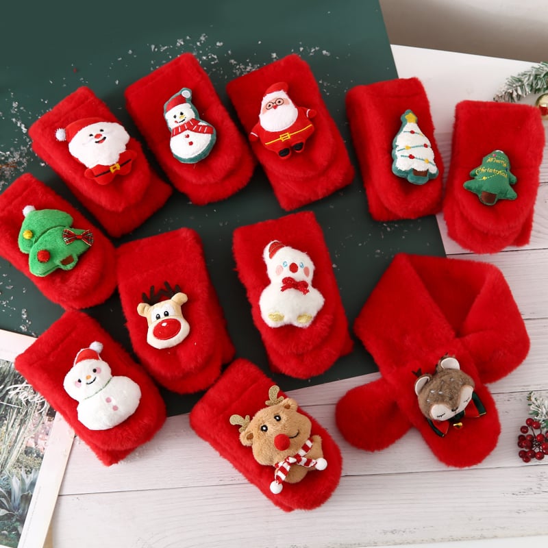 Σετ κασκόλ και γάντια για παιδιά από βελούδινο ύφασμα, unisex, χειμώνα, μονόχρωμο σχέδιο