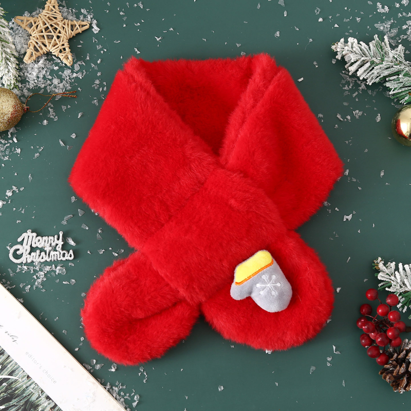 Σετ κασκόλ και γάντια για παιδιά από βελούδινο ύφασμα, unisex, χειμώνα, μονόχρωμο σχέδιο