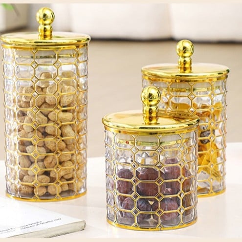 Прозрачен пластмасов съд за съхранение на зърнени култури с капак, кръгъл, обем 301–500 ml