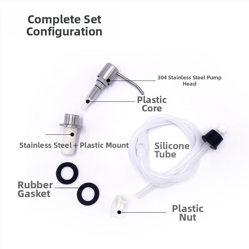 Кухненски дозатор за сапун с удължителна тръба — силикагел + неръждаема стомана, модел 29, глава на помпата от неръждаема стомана, модерен минималистичен стил